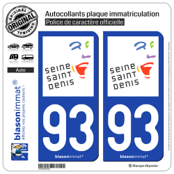 2 Autocollants plaque immatriculation Auto 93 Seine-Saint-Denis - Tourisme