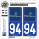 2 Autocollants plaque immatriculation Auto 94 Nogent-sur-Marne - Tourisme