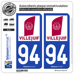 2 Autocollants plaque immatriculation Auto 94 Villejuif - Ville
