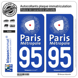 2 Autocollants plaque immatriculation Auto 95 Argenteuil - Agglo