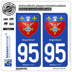 2 Autocollants plaque immatriculation Auto 95 Argenteuil - Armoiries