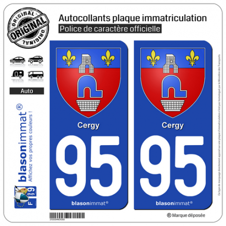 2 Autocollants plaque immatriculation Auto 95 Cergy - Armoiries