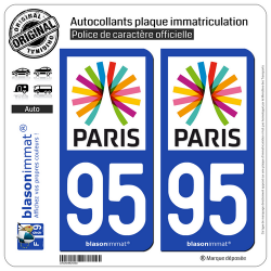 2 Autocollants plaque immatriculation Auto 95 Île-de-France - Paris Région