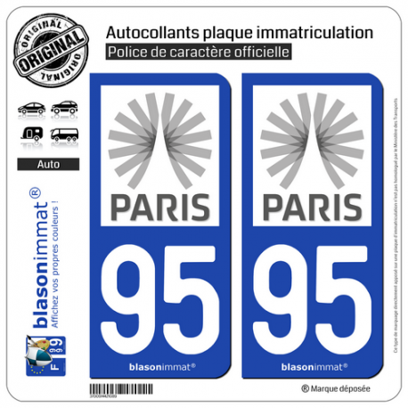2 Autocollants plaque immatriculation Auto 95 Île-de-France - Tourisme