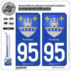 2 Autocollants plaque immatriculation Auto 95 Pontoise - Armoiries