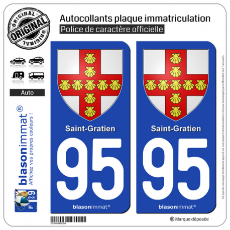 2 Autocollants plaque immatriculation Auto 95 Saint-Gratien - Armoiries