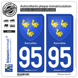 2 Autocollants plaque immatriculation Auto 95 Sarcelles - Armoiries