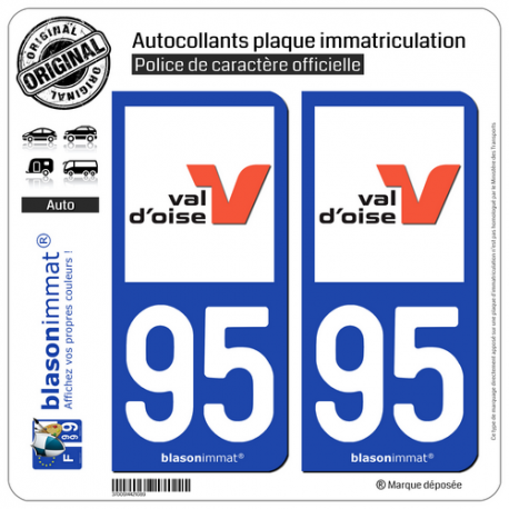 2 Autocollants plaque immatriculation Auto 95 Val-d'Oise - Département