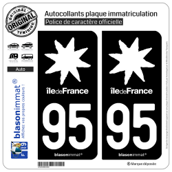 2 Autocollants plaque immatriculation Auto 95 Île de France - LogoType Black