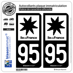 2 Autocollants plaque immatriculation Auto 95 Île de France - LogoType N&B