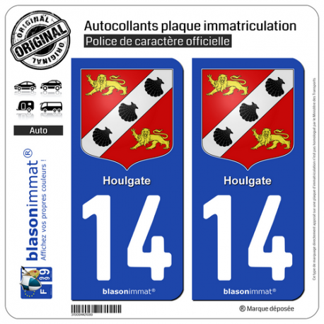 2 Autocollants plaque immatriculation Auto 14 Houlgate - Armoiries