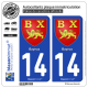 2 Autocollants plaque immatriculation Auto 14 Bayeux - Amoiries