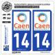 2 Autocollants plaque immatriculation Auto 14 Caen - Agglo