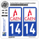 2 Autocollants plaque immatriculation Auto 14 Caen - Ville