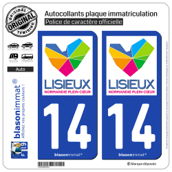 2 Autocollants plaque immatriculation Auto 14 Lisieux - Ville
