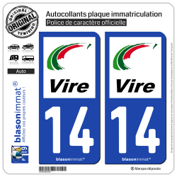 2 Autocollants plaque immatriculation Auto 14 Vire - Agglo