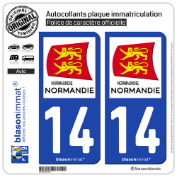 2 Autocollants plaque immatriculation Auto 14 Normandie - Région