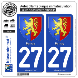 2 Autocollants plaque immatriculation Auto 27 Bernay - Armoiries