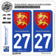 2 Autocollants plaque immatriculation Auto 27 Haute-Normandie - Armoiries