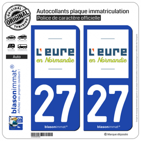 2 Autocollants plaque immatriculation Auto 27 Eure - Département