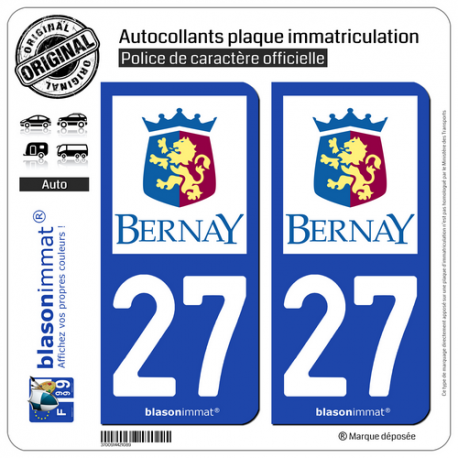 2 Autocollants plaque immatriculation Auto 27 Bernay - Ville
