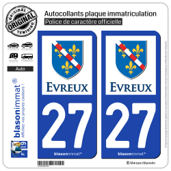 2 Autocollants plaque immatriculation Auto 27 Évreux - Ville