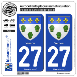 2 Autocollants plaque immatriculation Auto 27 Vernon - Armoiries