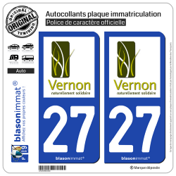 2 Autocollants plaque immatriculation Auto 27 Vernon - Ville