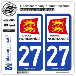 2 Autocollants plaque immatriculation Auto 27 Normandie - Région