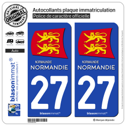 2 Autocollants plaque immatriculation Auto 27 Normandie - Région II