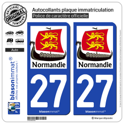 2 Autocollants plaque immatriculation Auto 27 Normandie - Drakkar