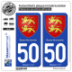 2 Autocollants plaque immatriculation Auto 50 Basse-Normandie - Armoiries