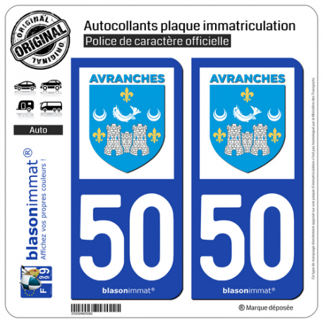 2 Autocollants plaque immatriculation Auto 50 Avranches - Ville