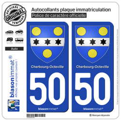 2 Autocollants plaque immatriculation Auto 50 Cherbourg-Octeville - Armoiries