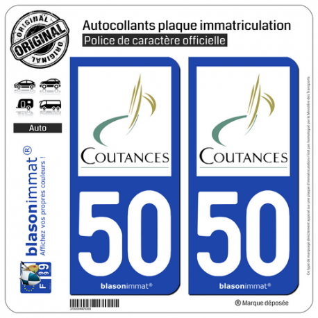 2 Autocollants plaque immatriculation Auto 50 Coutances - Ville