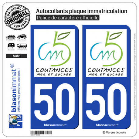 2 Autocollants plaque immatriculation Auto 50 Coutances - Agglo