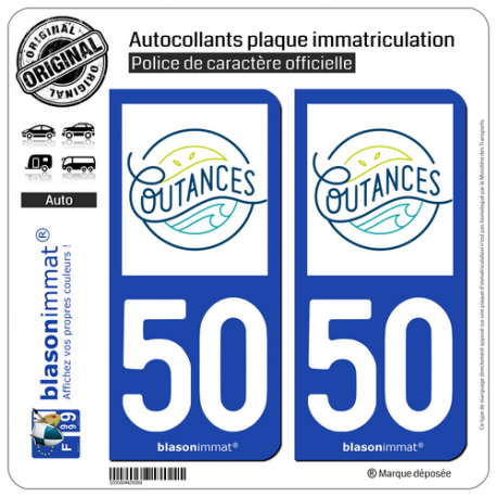 2 Autocollants plaque immatriculation Auto 50 Coutances - Tourisme