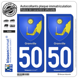 2 Autocollants plaque immatriculation Auto 50 Granville - Armoiries