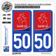 2 Autocollants plaque immatriculation Auto 50 Saint-Lô - Ville
