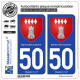 2 Autocollants plaque immatriculation Auto 50 Barneville-Carteret - Armoiries