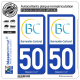 2 Autocollants plaque immatriculation Auto 50 Barneville-Carteret - Commune