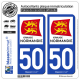 2 Autocollants plaque immatriculation Auto 50 Normandie - Région