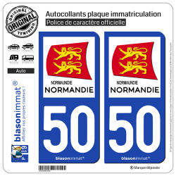 2 Autocollants plaque immatriculation Auto 50 Normandie - Région