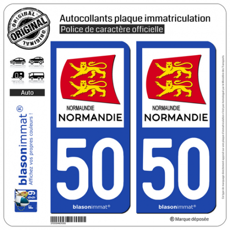 2 Autocollants plaque immatriculation Auto 50 Normandie - Région