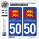 2 Autocollants plaque immatriculation Auto 50 Normandie - Région II