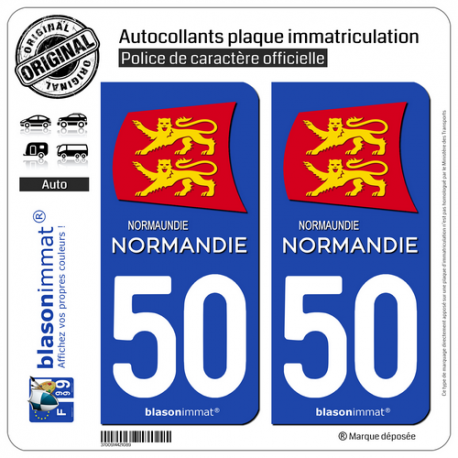 2 Autocollants plaque immatriculation Auto 50 Normandie - Région II