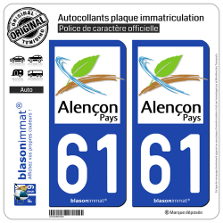 2 Autocollants plaque immatriculation Auto 61 Alençon - Tourisme