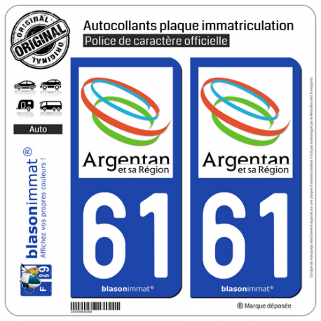 2 Autocollants plaque immatriculation Auto 61 Argentan - Agglo