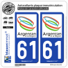 2 Autocollants plaque immatriculation Auto 61 Argentan - Agglo