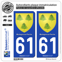 2 Autocollants plaque immatriculation Auto 61 Mortagne-au-Perche - Armoiries